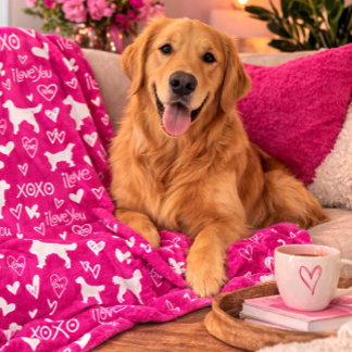 Gouden Retriever Dekbed met Hart Doodles  Fleece Deken