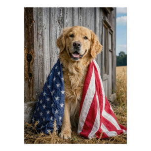 Gouden Retriever Gedrapeerd in een Amerikaanse Vla Perfect Poster