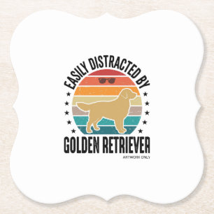 Gouden Retriever gemakkelijk afgeleid Vintage hond Kartonnen Onderzetters