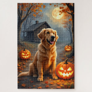 Gouden Retriever Gezellige Bos Halloween Kunst Legpuzzel