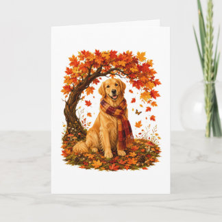Gouden Retriever Gezellige Herfst Thanksgiving Feestdagen Kaart