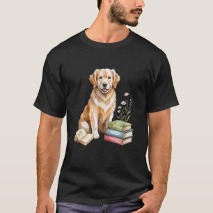 Gouden Retriever GR Hond Boekenwurm Bloemen Boek L T-shirt