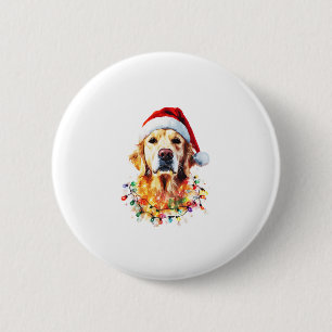 Gouden Retriever Grappige hond Kerstman Hoed licht Ronde Button 5,7 Cm