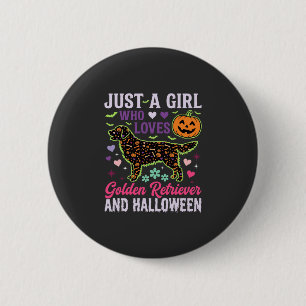 Gouden Retriever Halloween Meisje Pompoen Hond Ont Ronde Button 5,7 Cm
