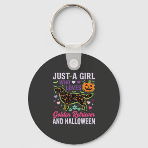 Gouden Retriever Halloween Meisje Pompoen Hond Ont Sleutelhanger