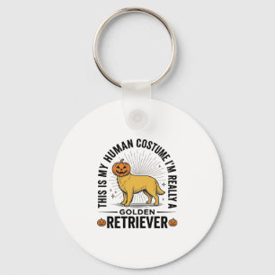 Gouden Retriever Halloween Pompoen Kostuum Ontwerp Sleutelhanger
