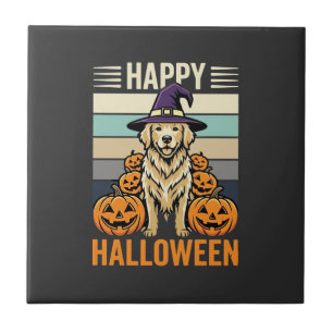 Gouden Retriever Halloween Vintage Pompoen Design Tegeltje