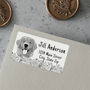 Gouden Retriever Hond Gepersonaliseerde Hand Drawi Etiket