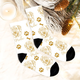 Gouden Retriever Hond Gepersonaliseerde Hand Drawi Sokken