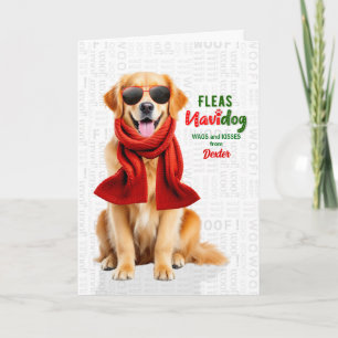 Gouden Retriever Hond Grappige Vlooien Navidog met Feestdagen Kaart