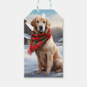 Gouden Retriever Hond in Sneeuw Kerstmis Cadeaulabel (Voorkant)