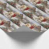Gouden Retriever Hond in Sneeuw Kerstmis Cadeaupapier (Hoek)