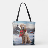 Gouden Retriever Hond in Sneeuw Kerstmis Draagtas (Achterkant)