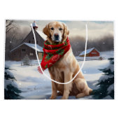 Gouden Retriever Hond in Sneeuw Kerstmis Groot Cadeauzakje (Achterkant)
