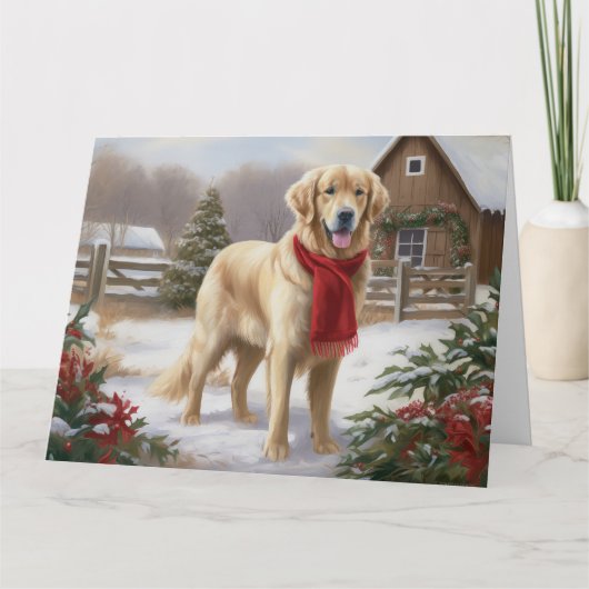 Gouden Retriever Hond in Sneeuw Kerstmis Kaart (Voorkant)