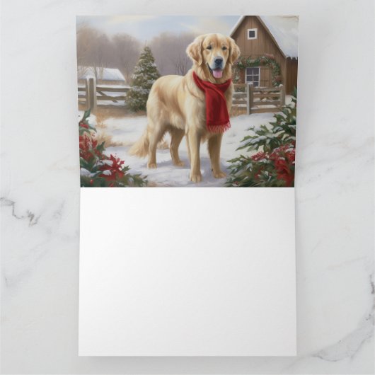 Gouden Retriever Hond in Sneeuw Kerstmis Kaart (Binnen)