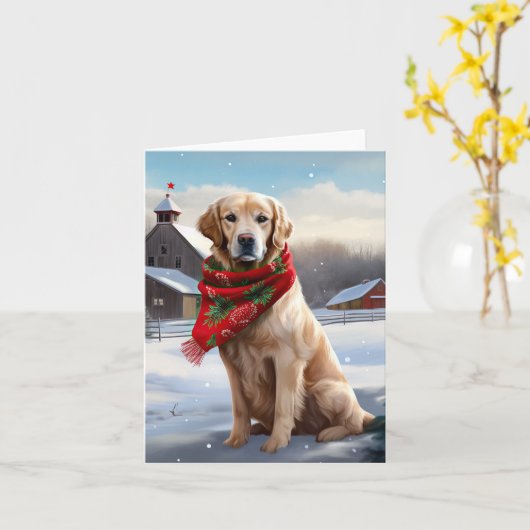 Gouden Retriever Hond in Sneeuw Kerstmis Kaart (Gele Bloem)