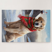 Gouden Retriever Hond in Sneeuw Kerstmis Legpuzzel (Horizontaal)