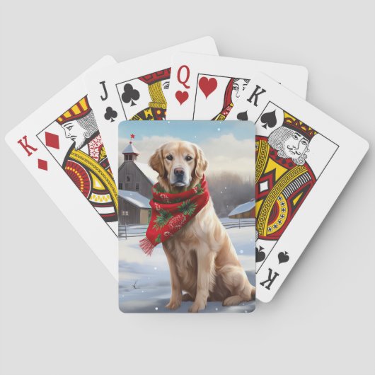 Gouden Retriever Hond in Sneeuw Kerstmis Pokerkaarten (Achterkant)