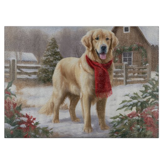 Gouden Retriever Hond in Sneeuw Kerstmis Snijplank (Voorkant)