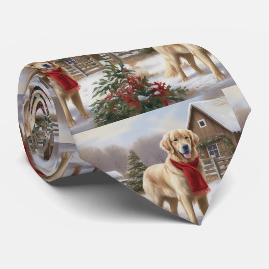 Gouden Retriever Hond in Sneeuw Kerstmis Stropdas (Opgerold)
