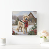Gouden Retriever Hond in Sneeuw Kerstmis Vierkante Klok (Huis)