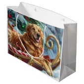 Gouden Retriever Hond Kerstfeest Groot Cadeauzakje (Achterkant Gekanteld)