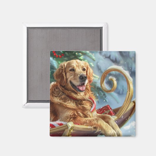 Gouden Retriever Hond Kerstfeest Magneet (Voorkant / Achterkant)