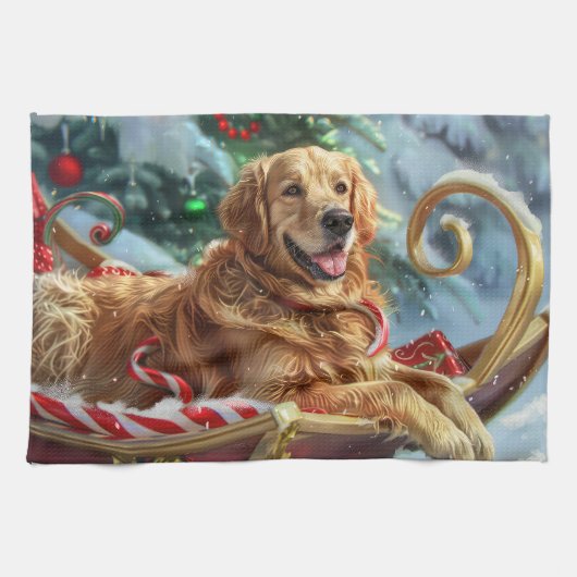 Gouden Retriever Hond Kerstfeest Theedoek (Horizontaal)