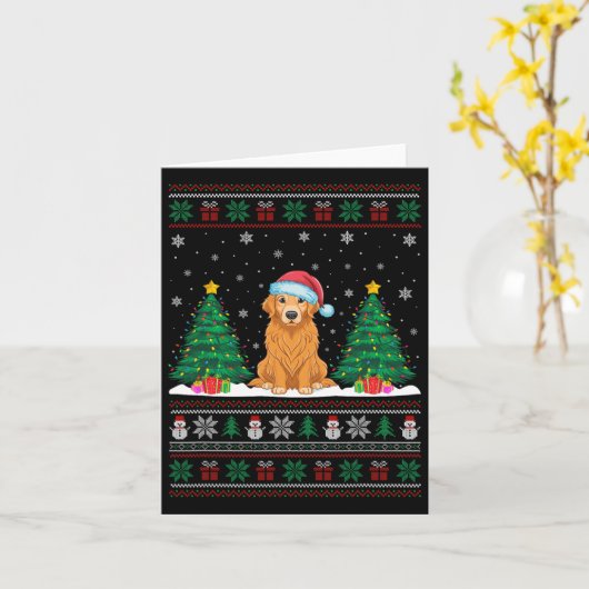 Gouden Retriever-hond met Kerstman-hoed Kerstboom Kaart (Gele Bloem)