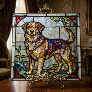 Gouden Retriever Hond Nep Gebrandschilderd Glas Mo Tegeltje