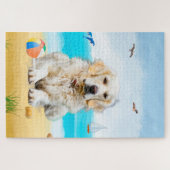 Gouden Retriever-hond op het strand Legpuzzel (Horizontaal)