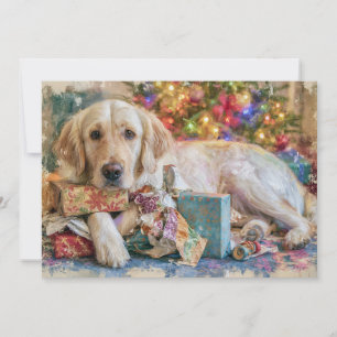 Gouden Retriever Hond Presenteert Kerstmis Feestdagenkaart
