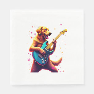 Gouden Retriever-hond speelt elektrische gitaar Ro Servet