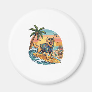 Gouden Retriever Hond Surft Surfplank Zonsondergan Magneet