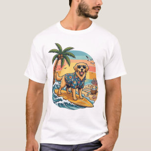 Gouden Retriever Hond Surft Surfplank Zonsondergan T-shirt