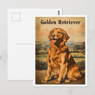 Gouden Retriever Hond Vintage Kunst Briefkaart