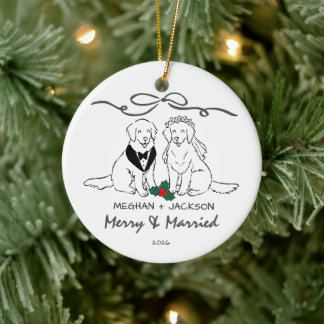 Gouden Retriever Huwelijksornament Keramisch Ornament