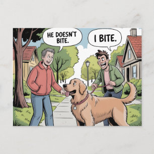 Gouden Retriever Ik Bijt Grappige Cartoon Feestdagenkaart