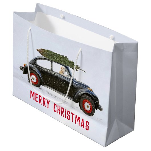 Gouden Retriever In Auto met Kerstboom Groot Groot Cadeauzakje (Voorkant Gekanteld)