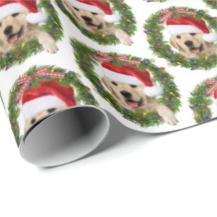 Gouden Retriever in Kerstkrans en lichten Cadeaupapier