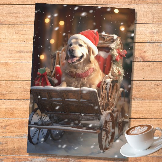 Gouden Retriever in Sleigh 1 Decoupage Papier