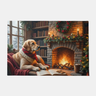 Gouden Retriever Kerst Boekwinkel Kunst Deurmat