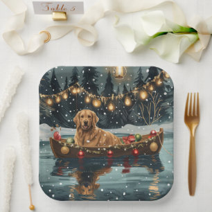 Gouden Retriever Kerst Feestelijke Reis Papieren Bordje