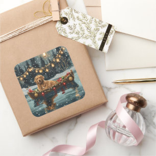 Gouden Retriever Kerst Feestelijke Reis Vierkante Sticker