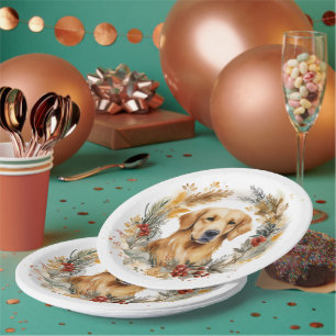Gouden Retriever Kerst Krans Festieve Pup Papieren Bordje