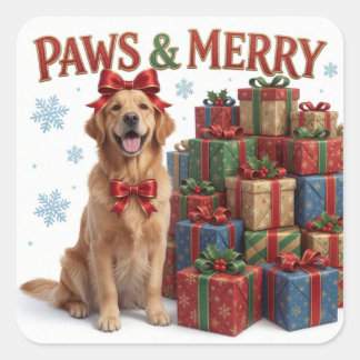 Gouden Retriever Kerst Vakantie Geschenk Vrolijkhe Vierkante Sticker
