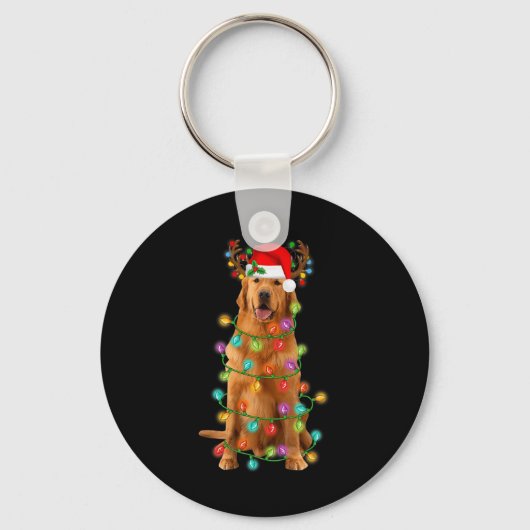 Gouden Retriever Kerstboom Lichten Pyjama Hond Sleutelhanger (Voorkant)
