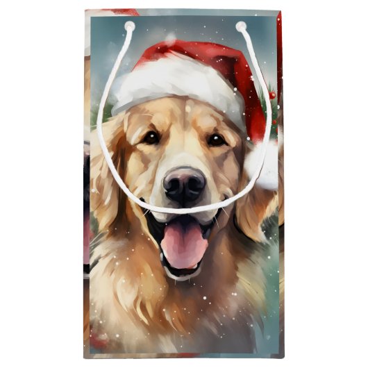 Gouden Retriever Kerstborstel schilderen kunstwerk Klein Cadeauzakje (Achterkant)