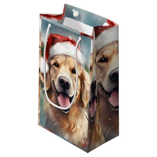 Gouden Retriever Kerstborstel schilderen kunstwerk Klein Cadeauzakje (Voorkant Gekanteld)